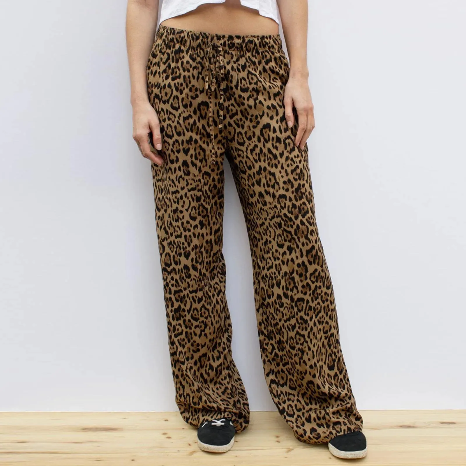 Stripe/Zebra Leopard Drawstring Elastic Waist Spring Summer Sweat Wide-Leg Pants