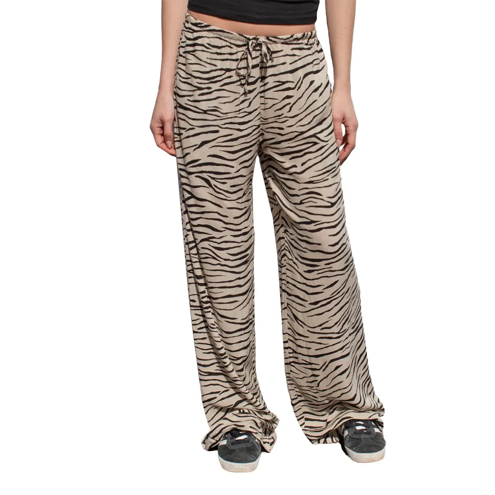 Stripe/Zebra Leopard Drawstring Elastic Waist Spring Summer Sweat Wide-Leg Pants