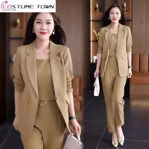 Summer Thin Jacket Blazer Casual Pencil Pants Vest Three Piece Set Elegant Women's Pants Set Office Outfits Business Clothing