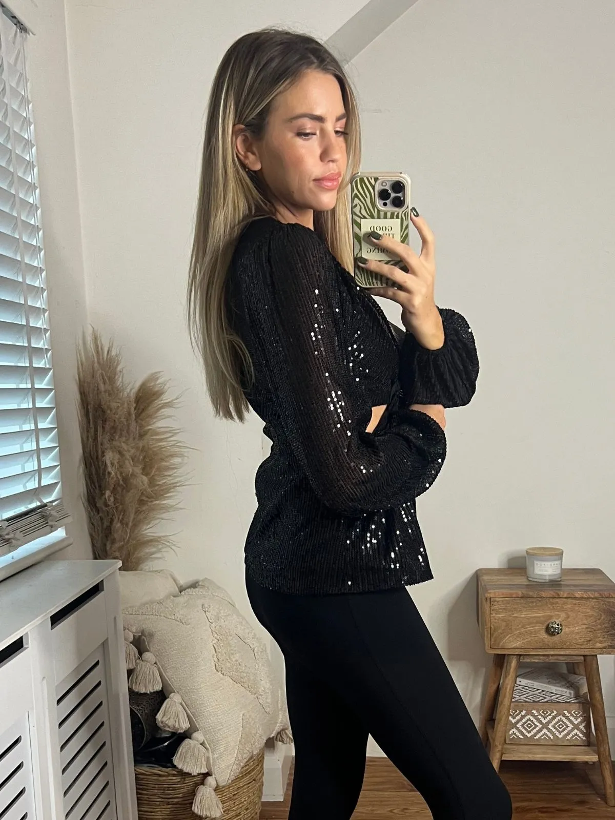 Talia Cut Out Top / Black Sequin