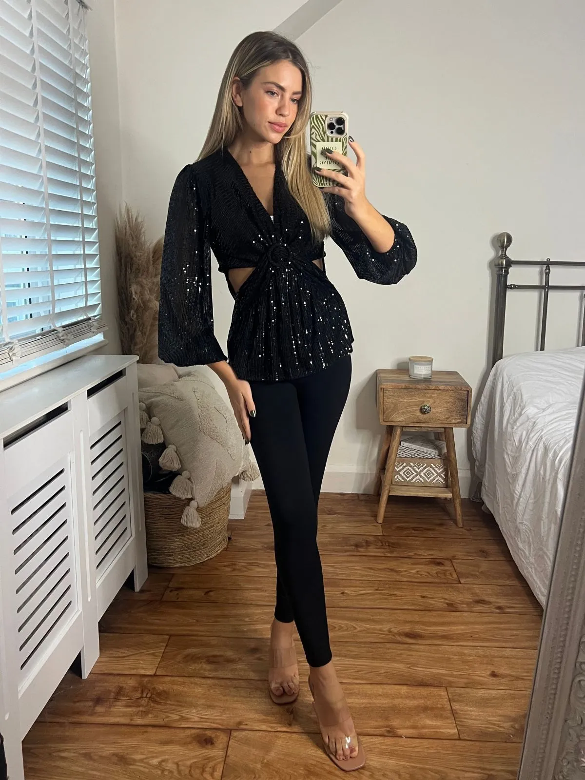 Talia Cut Out Top / Black Sequin