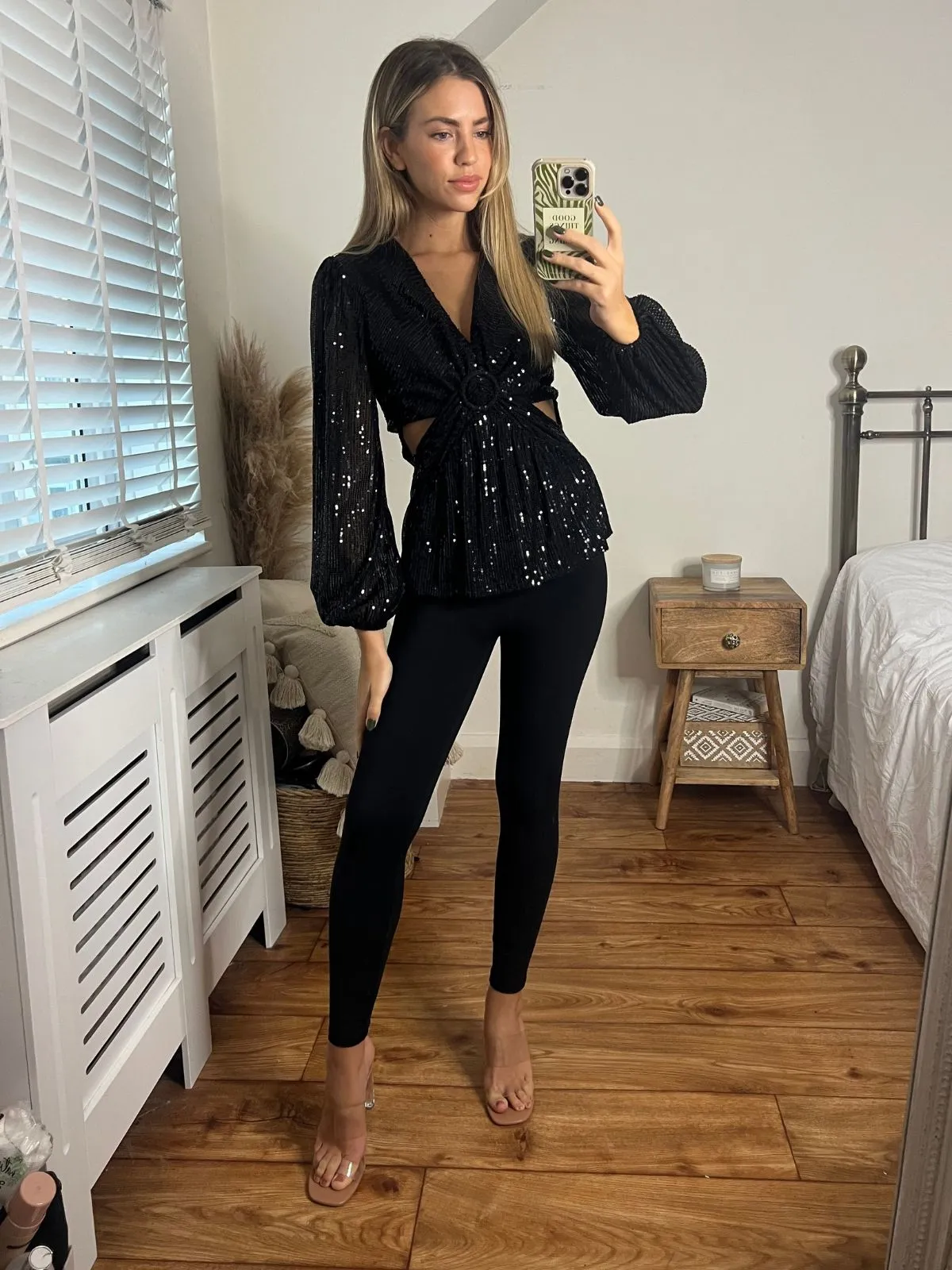 Talia Cut Out Top / Black Sequin