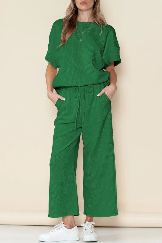 *Textured T-Shirt and Drawstring Pants Set