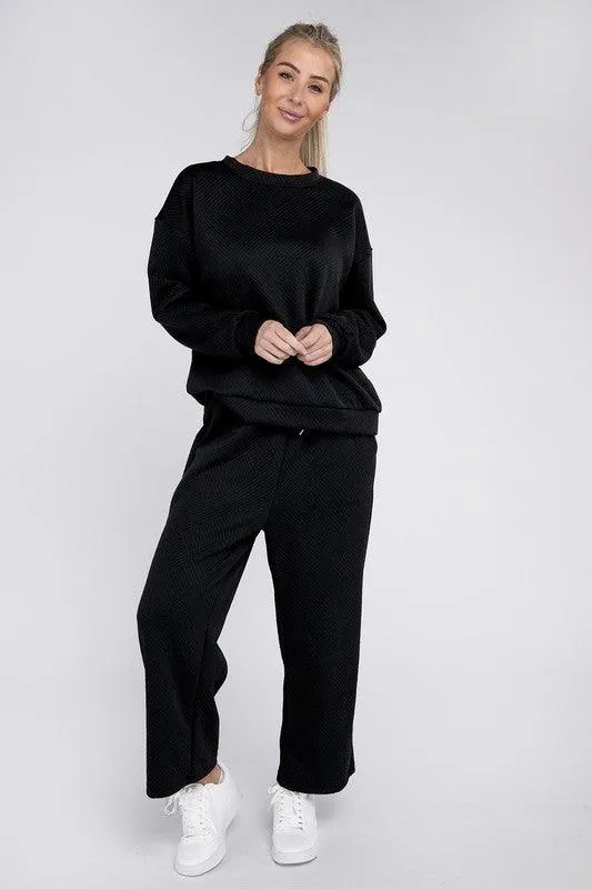 Textured Top and Pants Loungewear Set