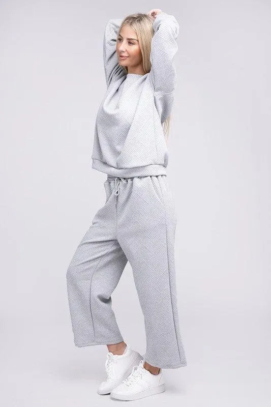 Textured Top and Pants Loungewear Set