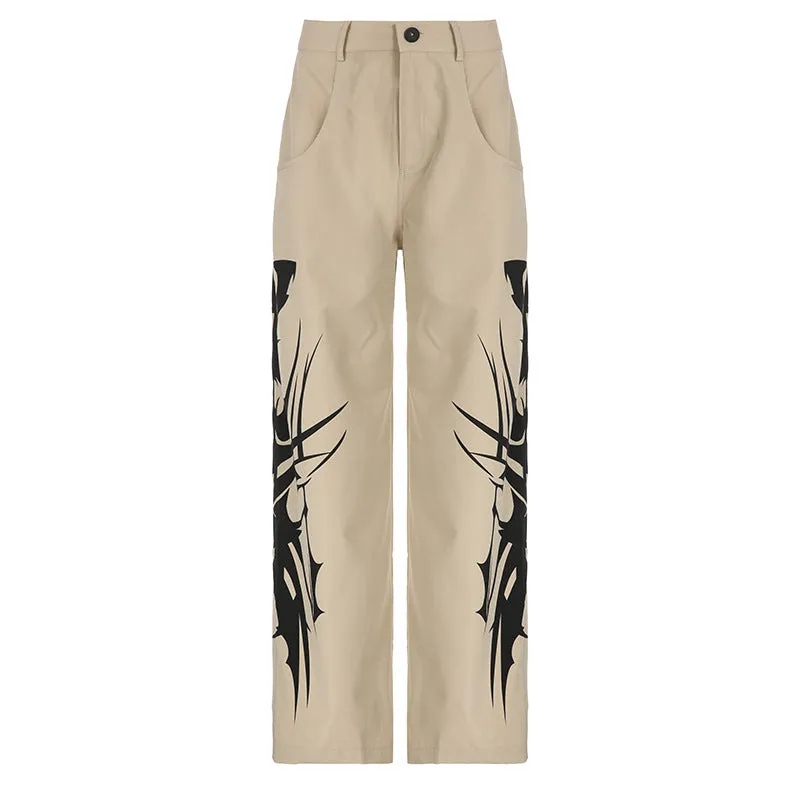 Tooling Chinese Ink Printing Personalized Design Sexy Woven Casual Pants Lazy High Waist Drooping Straight Leg Pants