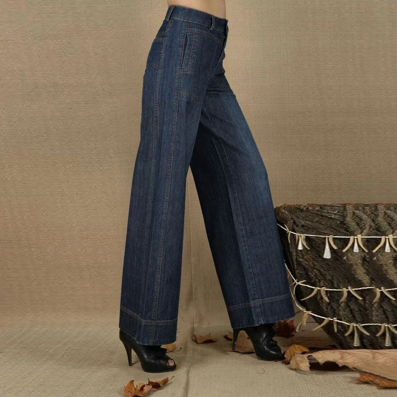 Vintage Straight Leg Wide Leg Jeans with Seam Front