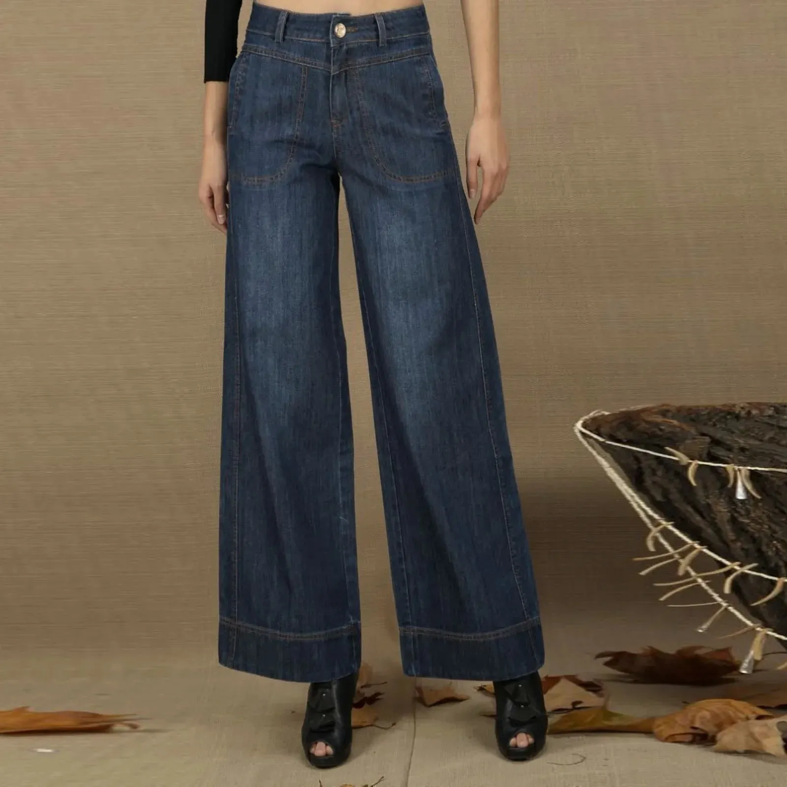 Vintage Straight Leg Wide Leg Jeans with Seam Front