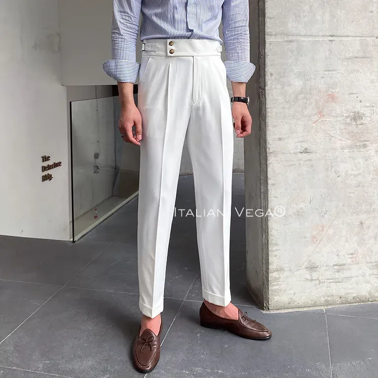 White Signature Buttoned Formal Gurkha Pants by ITALIAN VEGA®