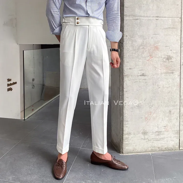 White Signature Buttoned Formal Gurkha Pants by ITALIAN VEGA®