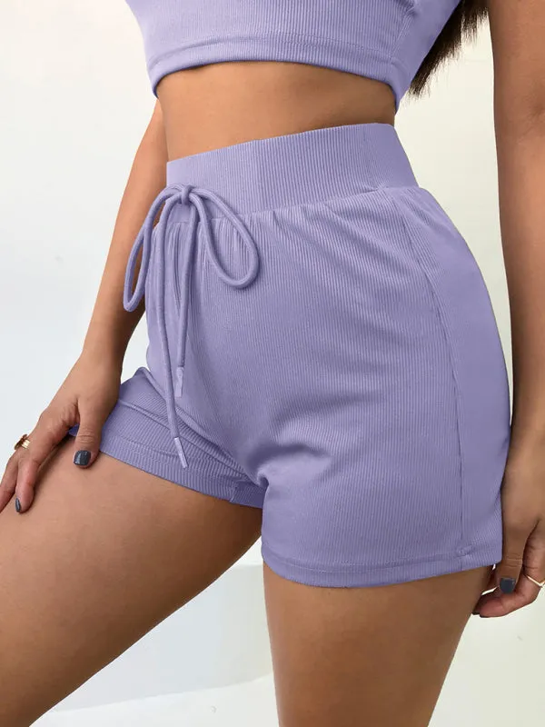 Women's knitted casual all-match ribbed shorts