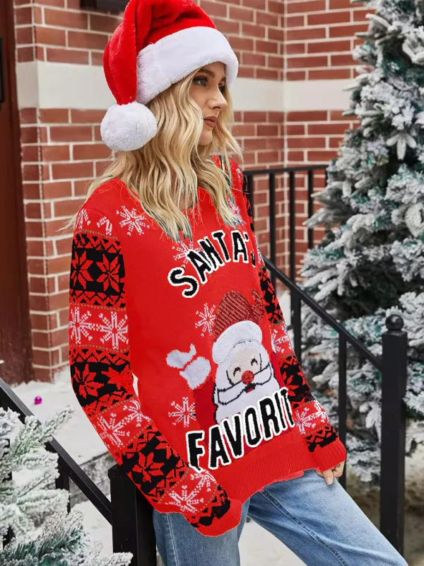 Women's pullover Christmas knitted long sleeve sweater