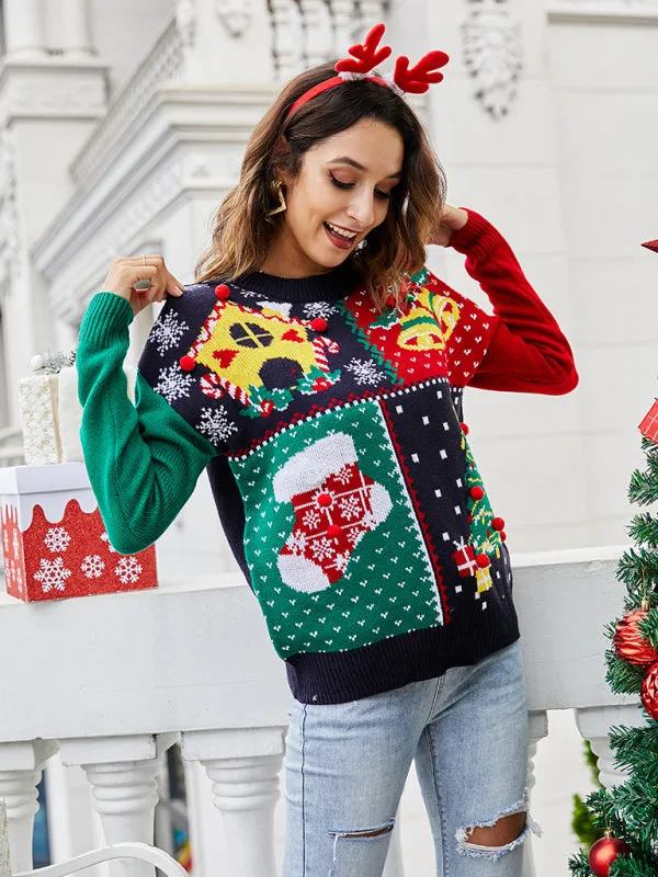 Women's pullover Christmas knitted long sleeve sweater